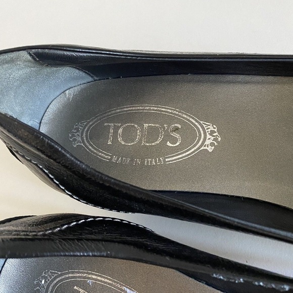 TOD's Ballet Flat Round Toe Zipper Black Patent Leather Slip On 38.5 8.5 - Picture 7 of 9